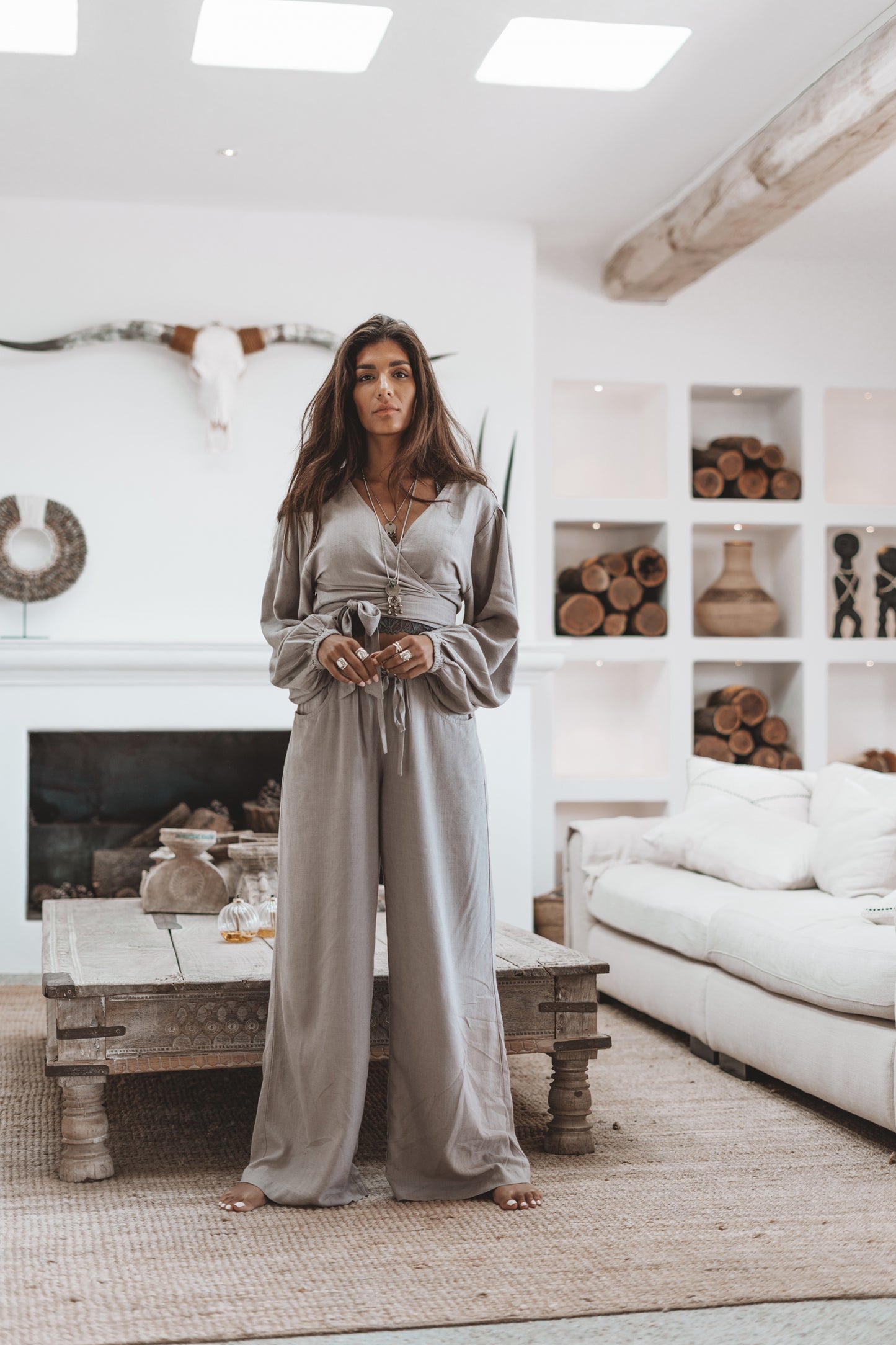 Helena Linen Pants Light Grey