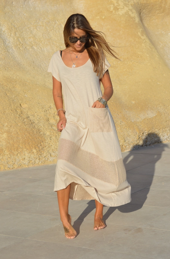 Boho-jurk met zak beige