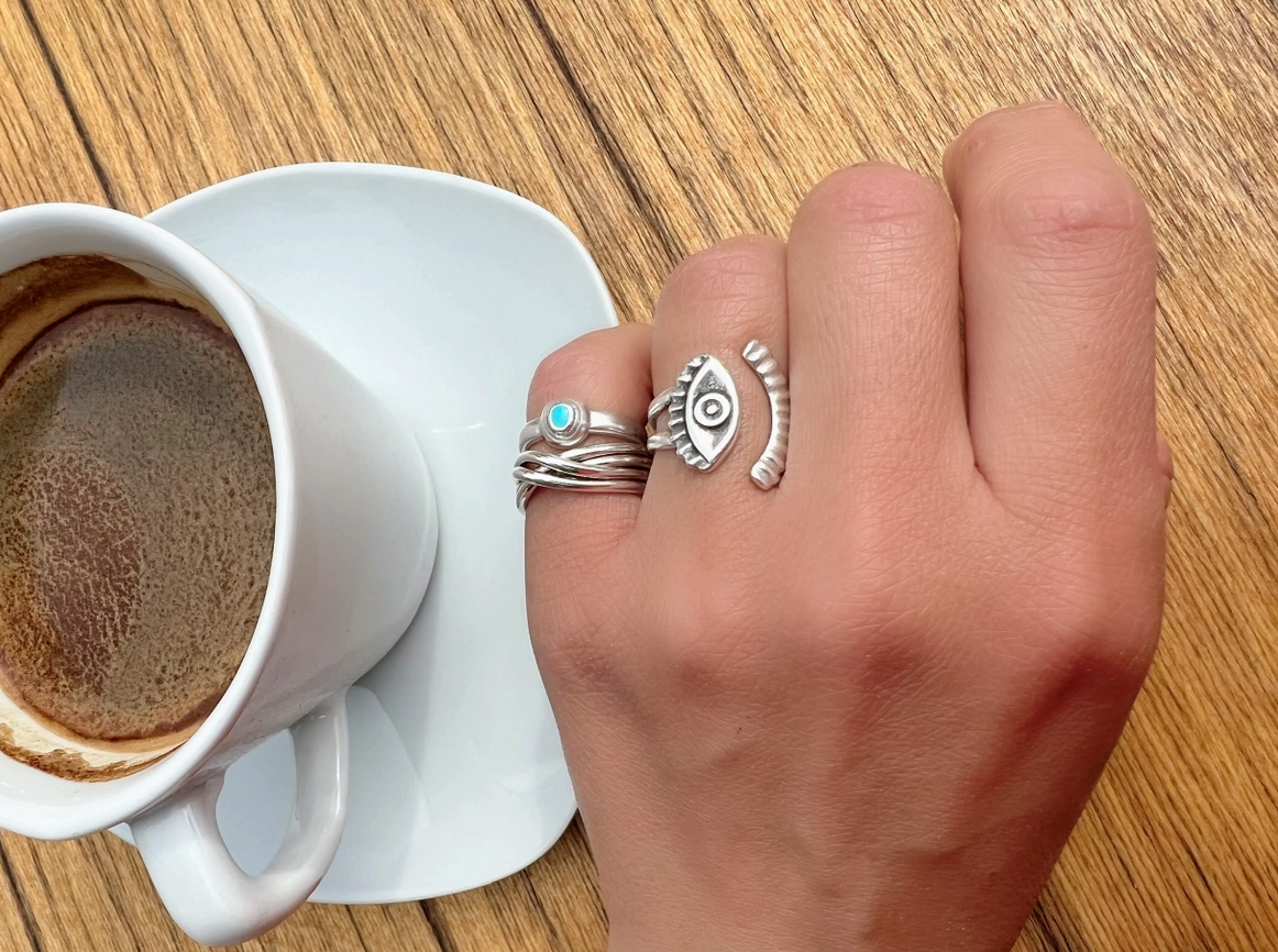 Boho dunne ring Turquoise steen