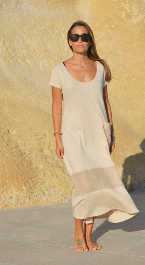 Boho-jurk met zak beige